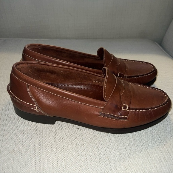 Brass Boot Brown Leather Penny Loafers Shoes Slip On Walking Gloves Men's 7.5M - Picture 6 of 11